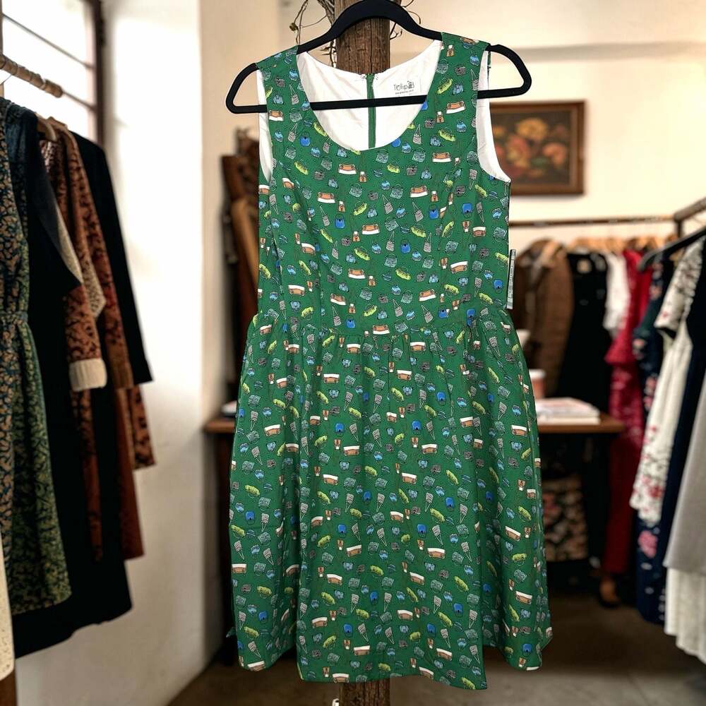 Tulip B | Handbag Print Sleeveless Vintage Swing Dress Sz Large - Picture 2 of 5